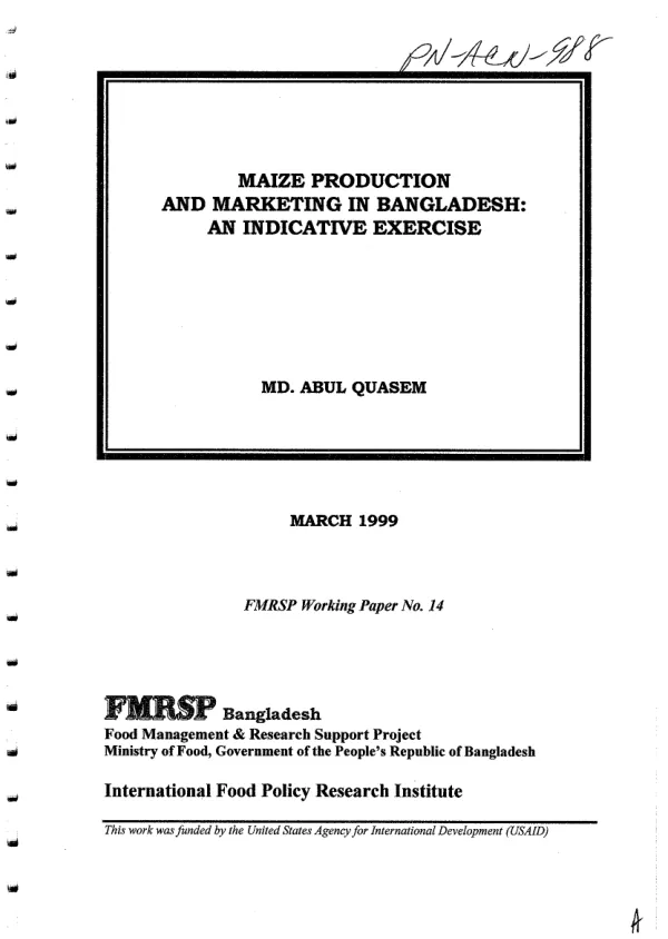 Maize production and marketing in Bangladesh : an indicative exercise