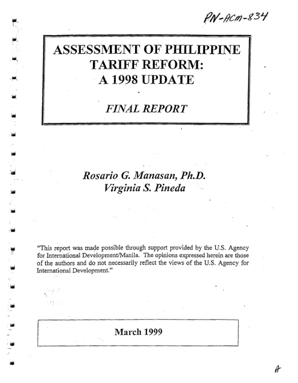Assessment of Philippine tariff reform : a 1998 update