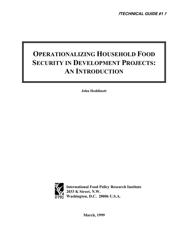 Operationalizing household food security in development projects : an introduction