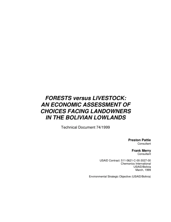 Forests versus livestock : an economic assessment of choices facing landowners in the Bolivian lowlands