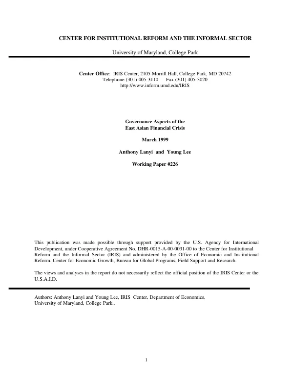 Governance aspects of the East Asian financial crisis