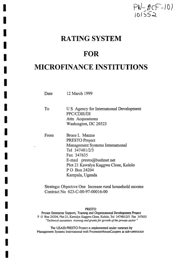 Rating system for microfinance institutions : version 1.0