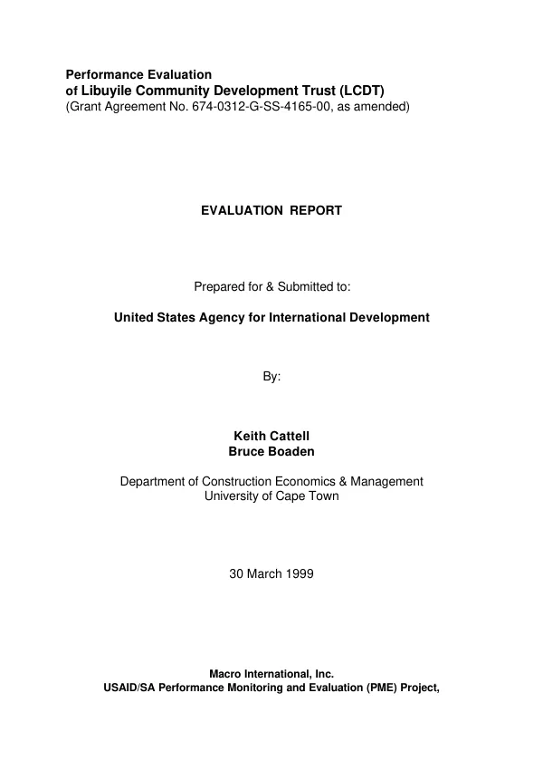 Performance evaluation of Libuyile Community Development Trust (LCDT) : evaluation report