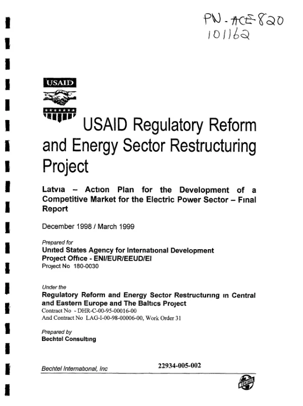 Latvia : action plan for the development of a competitive market for the electric power sector -- final report, December 1998-March 1999