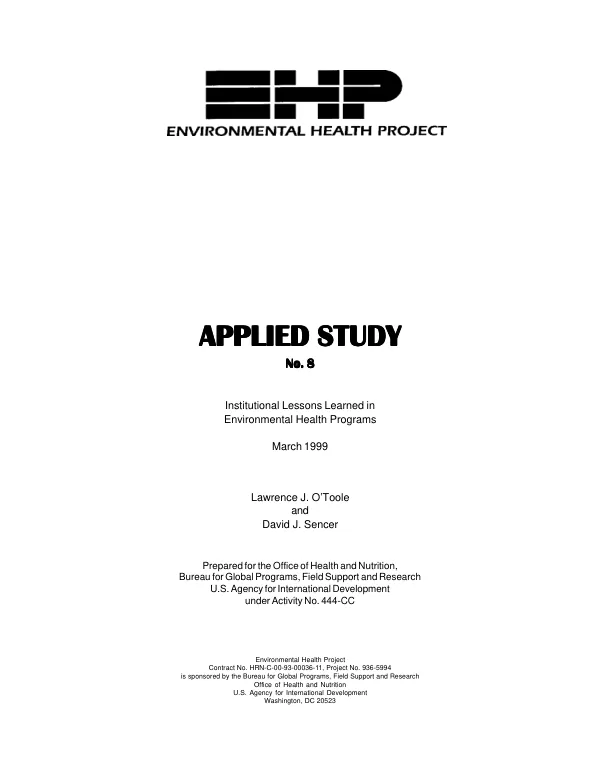 Institutional lessons learned in environmental health programs