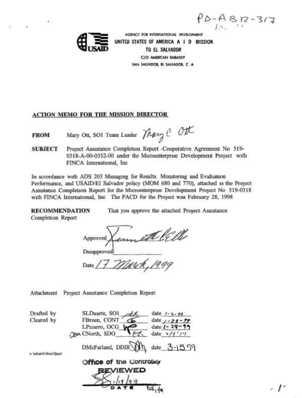 Project assistance completion report : cooperative agreement no. 519-0318-A-00-0352-00 under the microenterprise development project with FINCA International, Inc.
