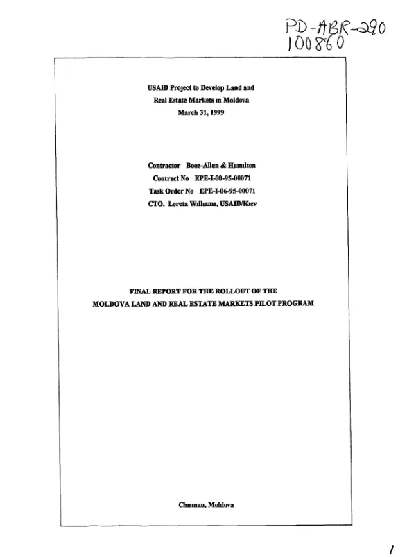 Final report for the rollout of the Moldova land and real estate markets pilot program : USAID project to develop land and real estate markets in Moldova