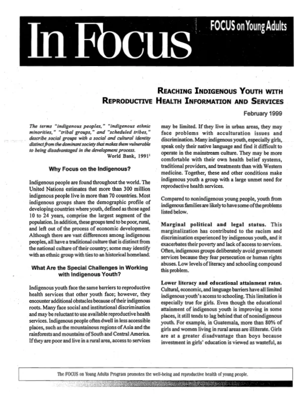 Reaching indigenous youth with reproductive health information and services