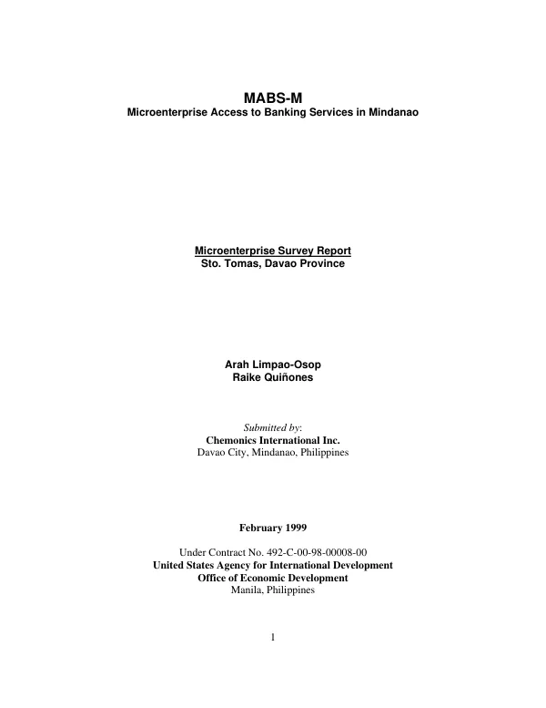 Microenterprise survey report : Sto. Tomas, Davao Province[, Philippines]