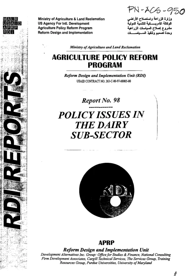 Policy issues in the dairy sub-sector