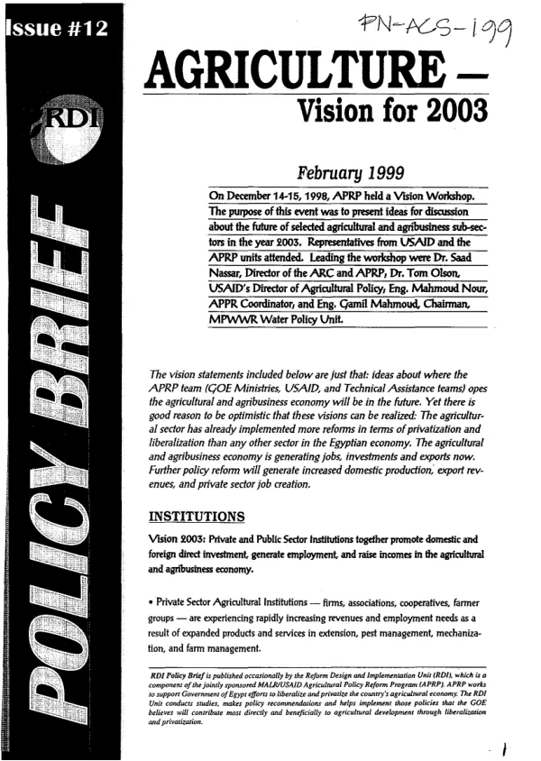 Agriculture -- vision for 2003
