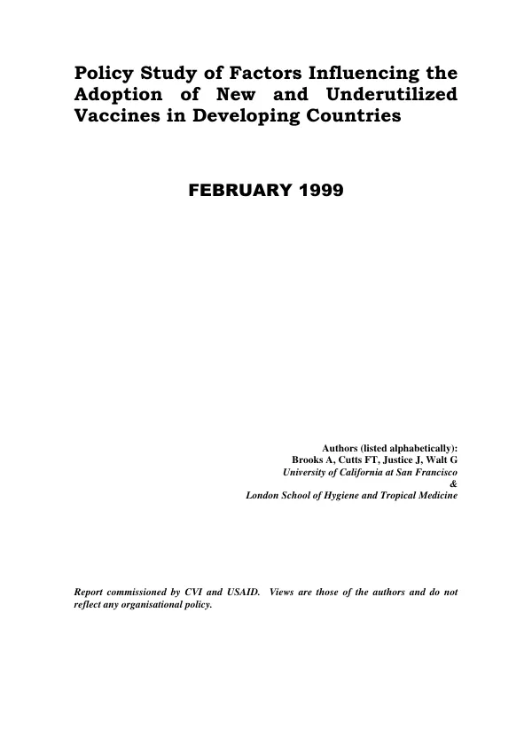 Policy study of factors influencing the adoption of new and underutilized vaccines in developing countries