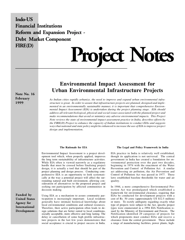 Environmental impact assessment for urban environmental infrastructure projects