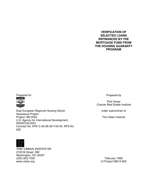 Verification of selected loans refinanced by the mortgage fund from the housing guaranty program