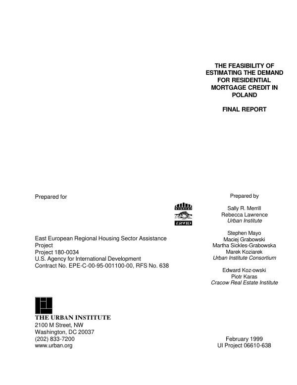 Feasibility of estimating the demand for residential mortgage credit in Poland : final report