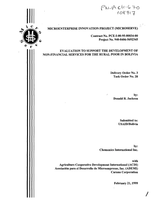 Evaluation to support the development of non-financial services for the rural poor in Bolivia