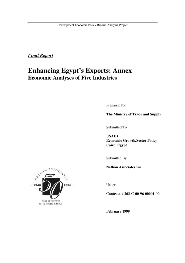 Enhancing Egypt"s exports : annex -- economic analyses of five industries