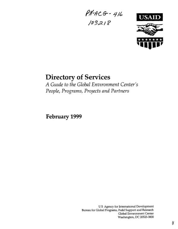 Directory of services : a guide to the Global Environment Center"s people, programs, projects and partners