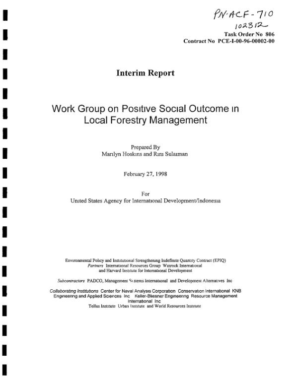 Interim report : work group on positive social outcome in local forestry management