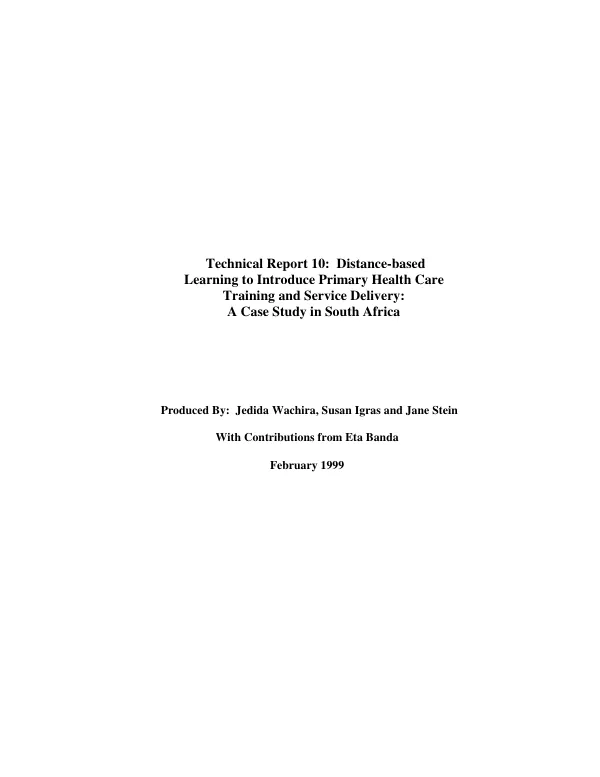Distance-based learning to introduce primary health care training and service delivery -- a case study in South Africa