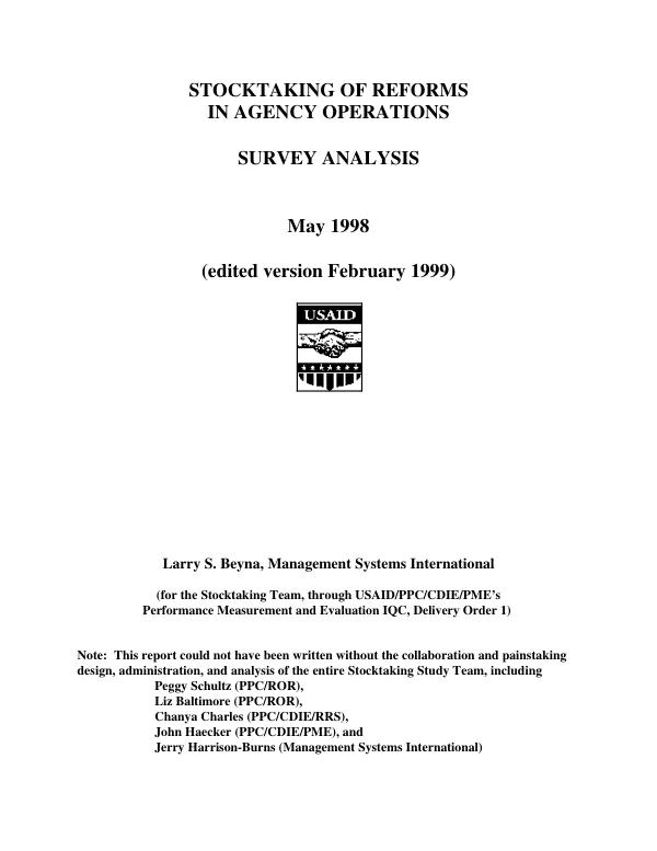 Stocktaking of reforms in agency operations : survey analysis [-- edited version]