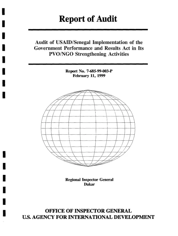 Audit of USAID/Senegal implementation of the Government Performance and Results Act in its PVO/NGO strengthening activities