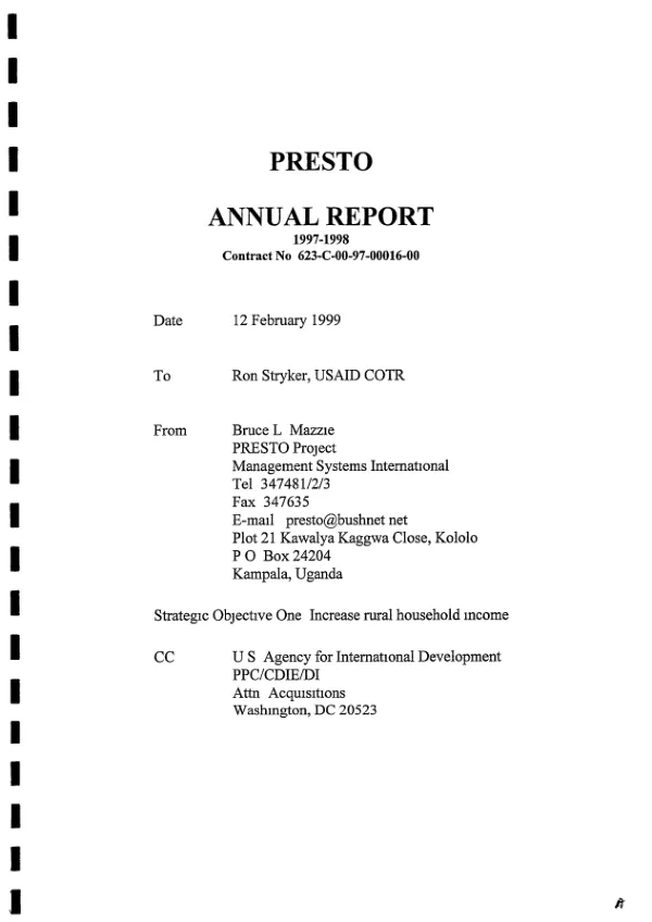 PRESTO [private enterprise support, training and organizational development] annual report, 1997-1998 : contract no. 623-C-00-97-00016-00