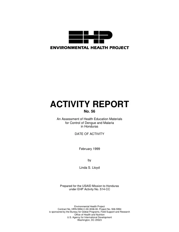 Assessment of health education materials for control of dengue and malaria in Honduras