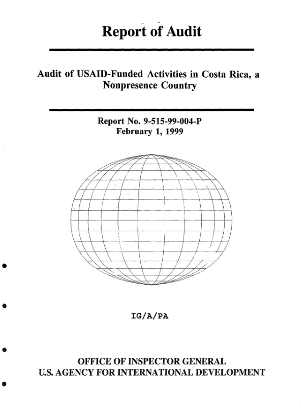 Audit of USAID-funded activities in Costa Rica, a nonpresence country