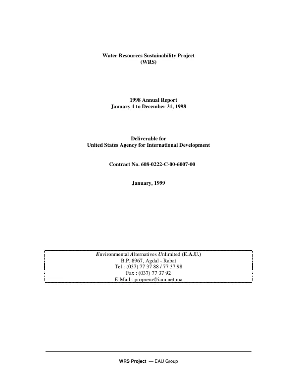 Water resources sustainability project (WRS) project 1998 annual report, January 1 to December 31, 1998