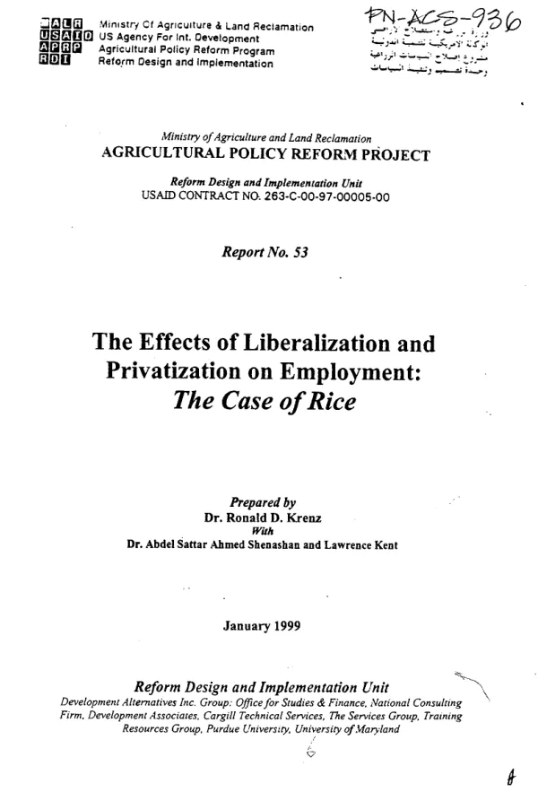 The effects of liberalization and privatization on employment : the case of rice