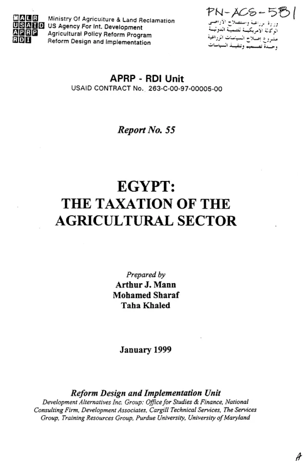 Egypt : the taxation of the agricultural sector