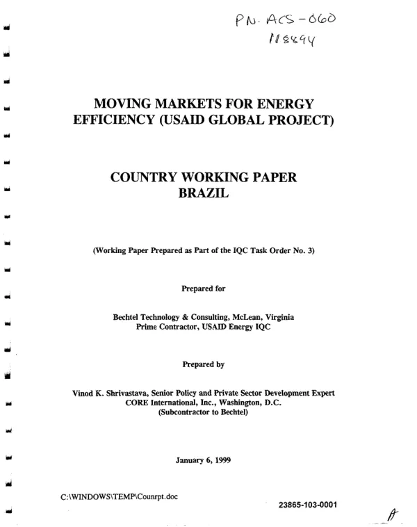 Moving markets for energy efficiency [MMEE] (USAID global project) : country working paper -- Brazil