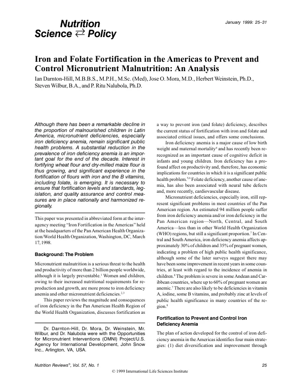 Iron and folate fortification in the Americas to prevent and control micronutrient malnutrition : an analysis