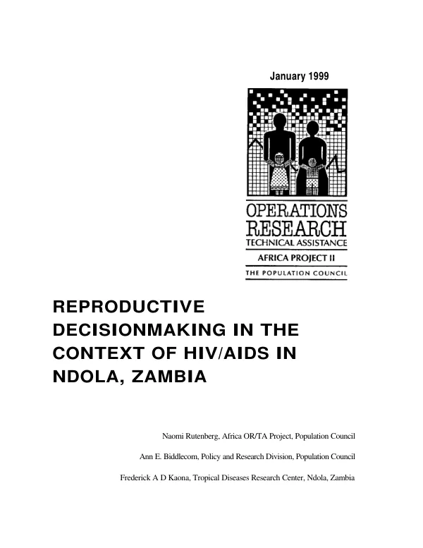 Reproductive decisionmaking in the context of HIV/AIDS in Ndola, Zambia