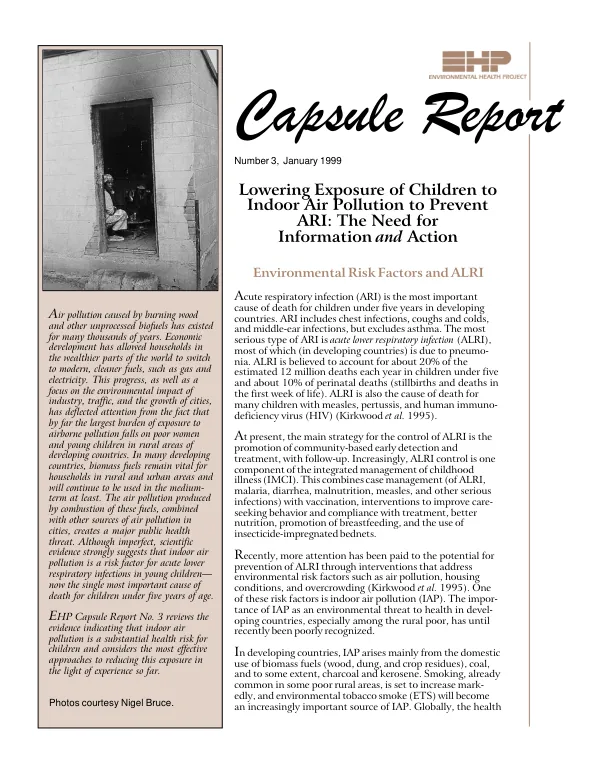 Lowering exposure of children to indoor air pollution to prevent ARI [acute respiratory infection] : the need for information and action