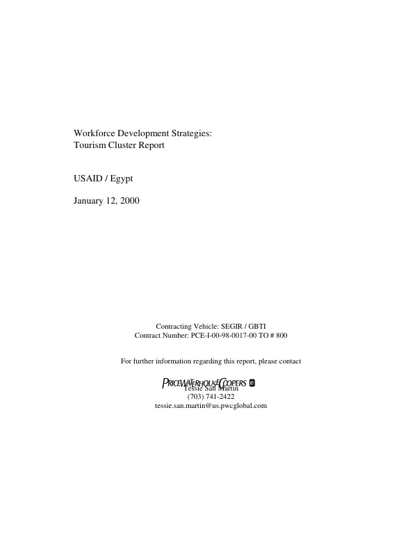 Workforce development strategies : tourism cluster report