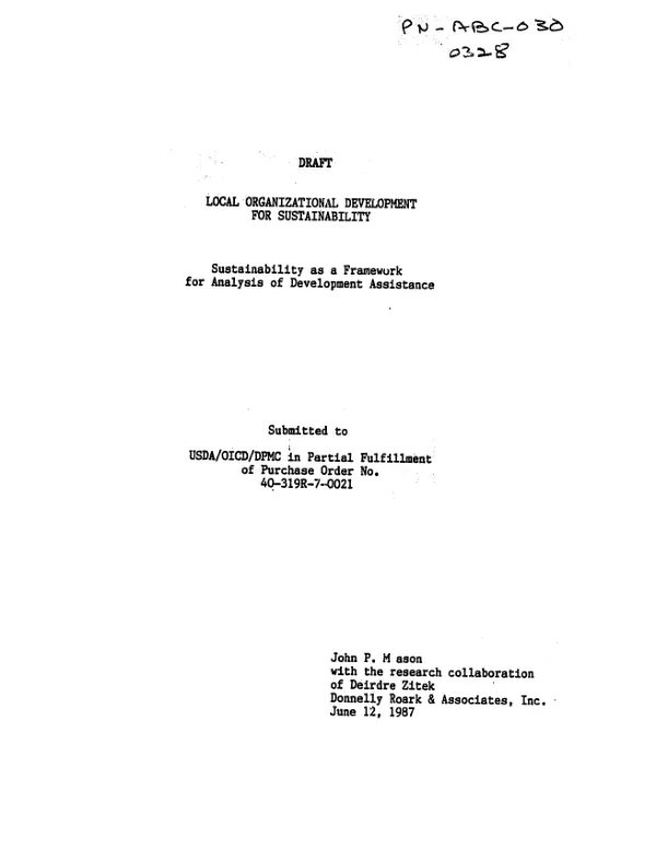 Local organizational development for sustainability -- sustainability as a framework for analysis of development assistance