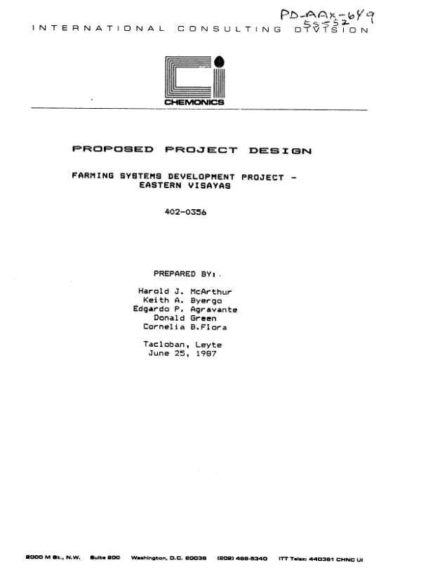 Proposed project design : farming systems development project - Eastern Visayas, 402-0356 [i.e. 492-0356]