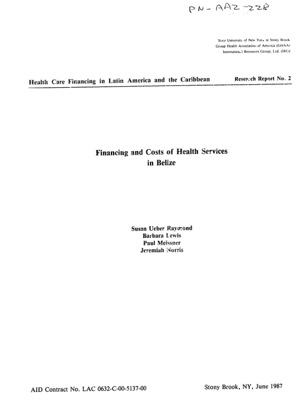 Financing and costs of health services in Belize