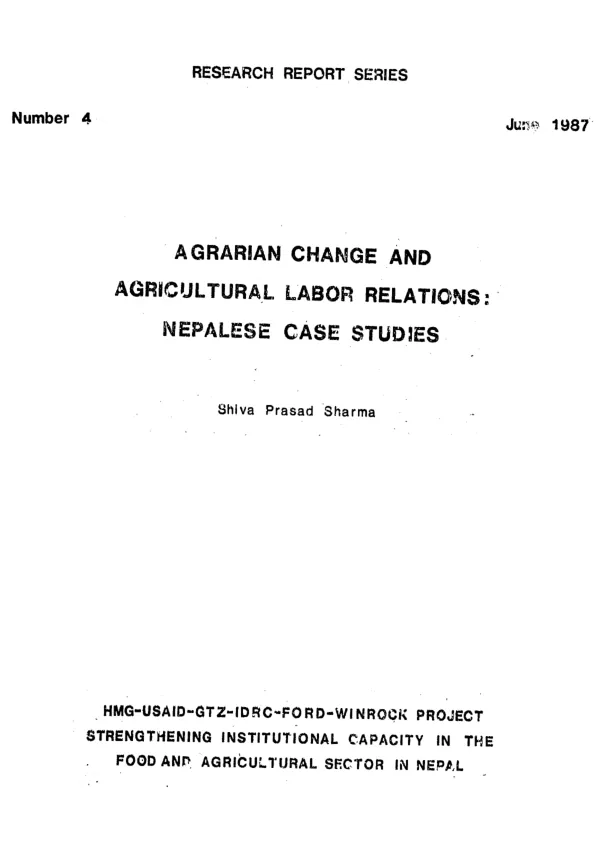 Agrarian change and agricultural labor relations : Nepalese case studies
