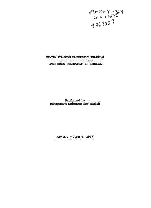 Family planning management training : case study evaluation in Senegal