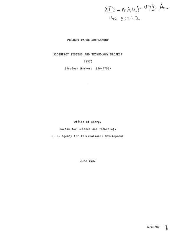 Project paper supplement : bioenergy systems and technology project (BST) (project number: 936-5709)
