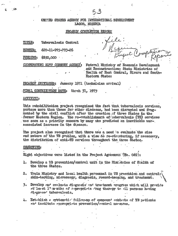 Project completion report : tuberculosis, 620-11-995-793-26