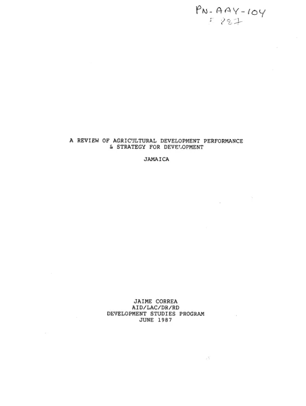 Review of agricultural development performance and strategy for development : Jamaica