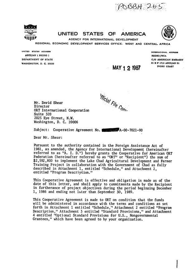 Cooperative agreement no. 677-0051-A-00-7021-00