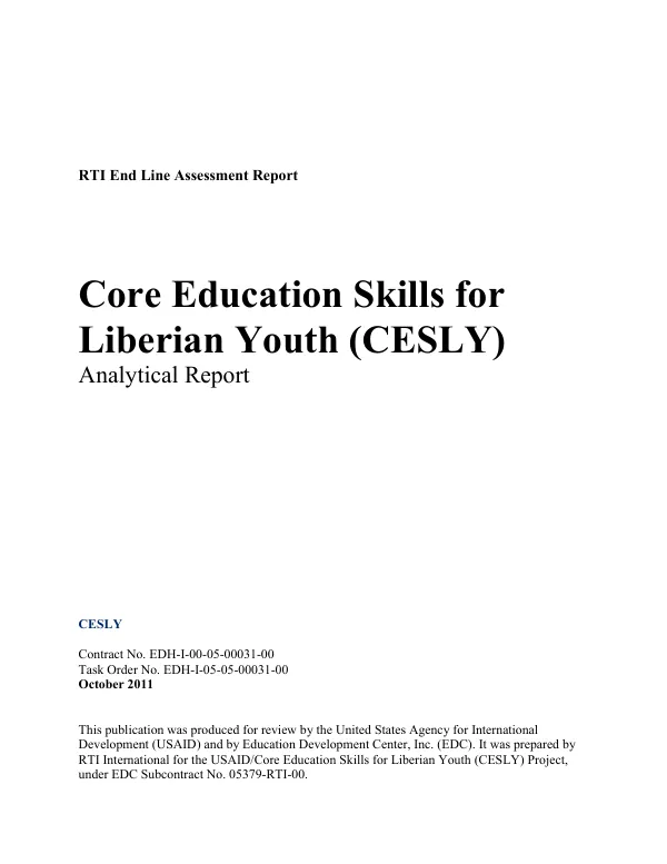 Core education skills for Liberian youth (CESLY) : analytical report