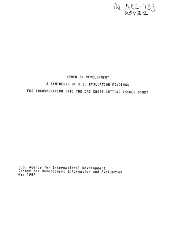 Women in development : a synthesis of US evaluation findings for incorporation into the DAC cross-cutting issues study