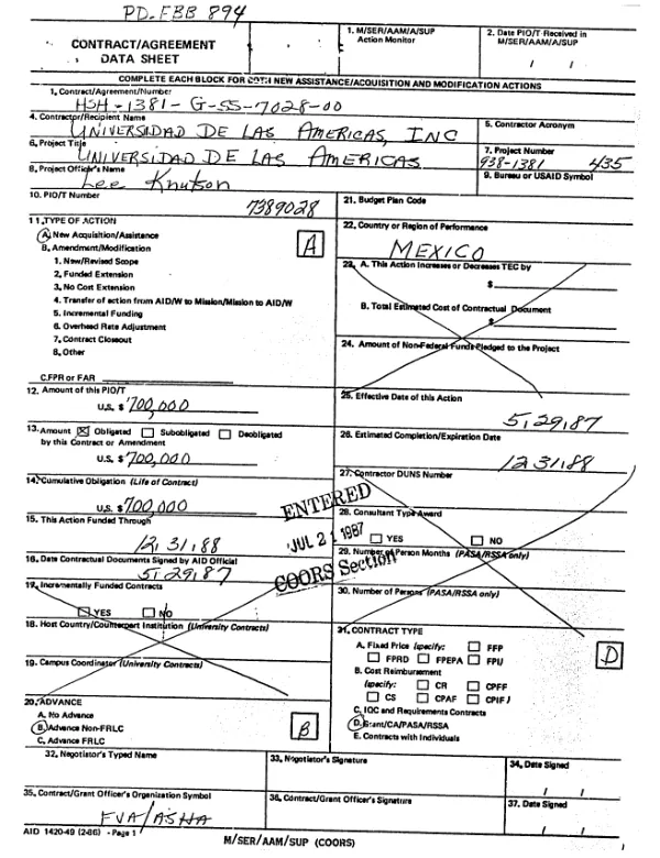Grant by the United States of America to Universidad de Las Americas, Inc. for Universidad de Las Americas, Mexico