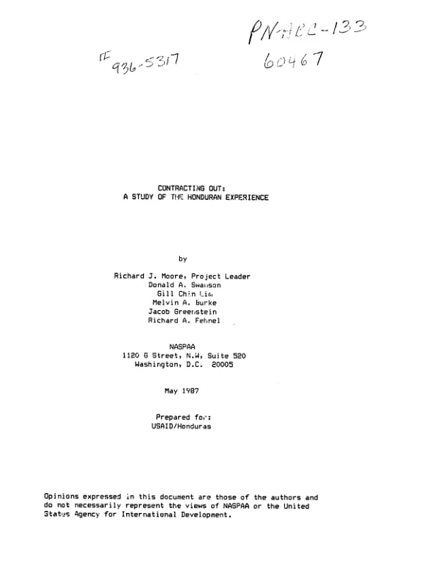 Contracting out : a study of the Honduran experience